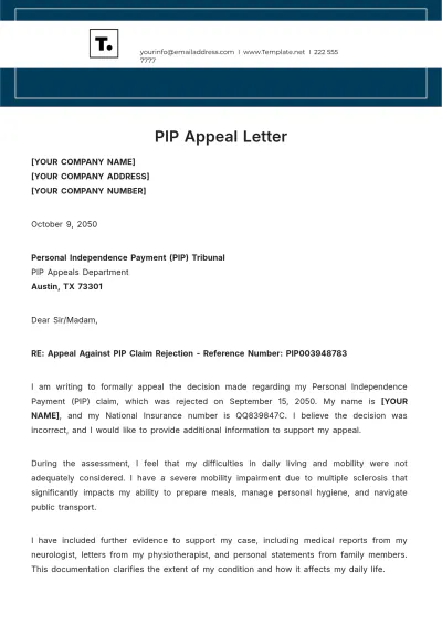 Free PIP Appeal Letter Template to Edit Online