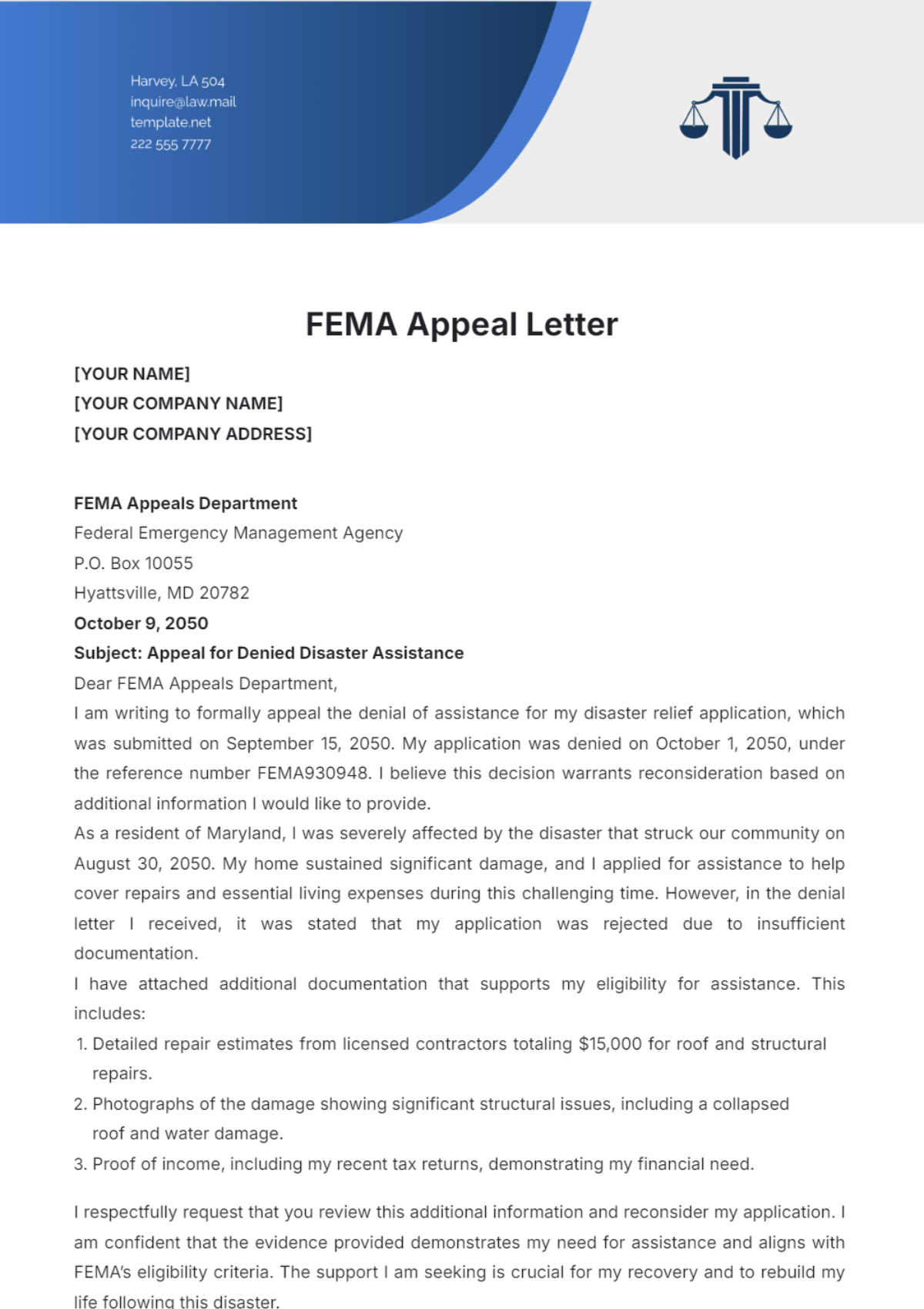 FEMA Appeal Letter Template - Edit Online & Download