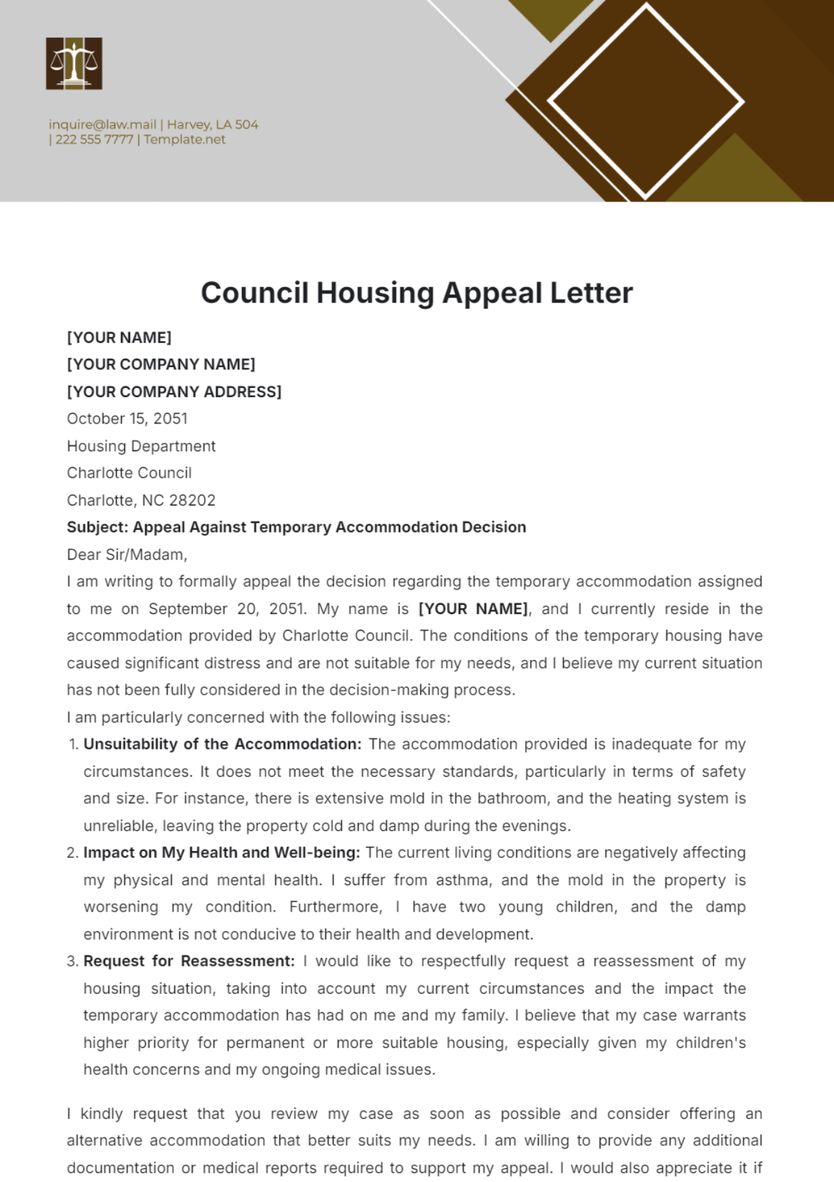 Free Council Housing Appeal Letter Template