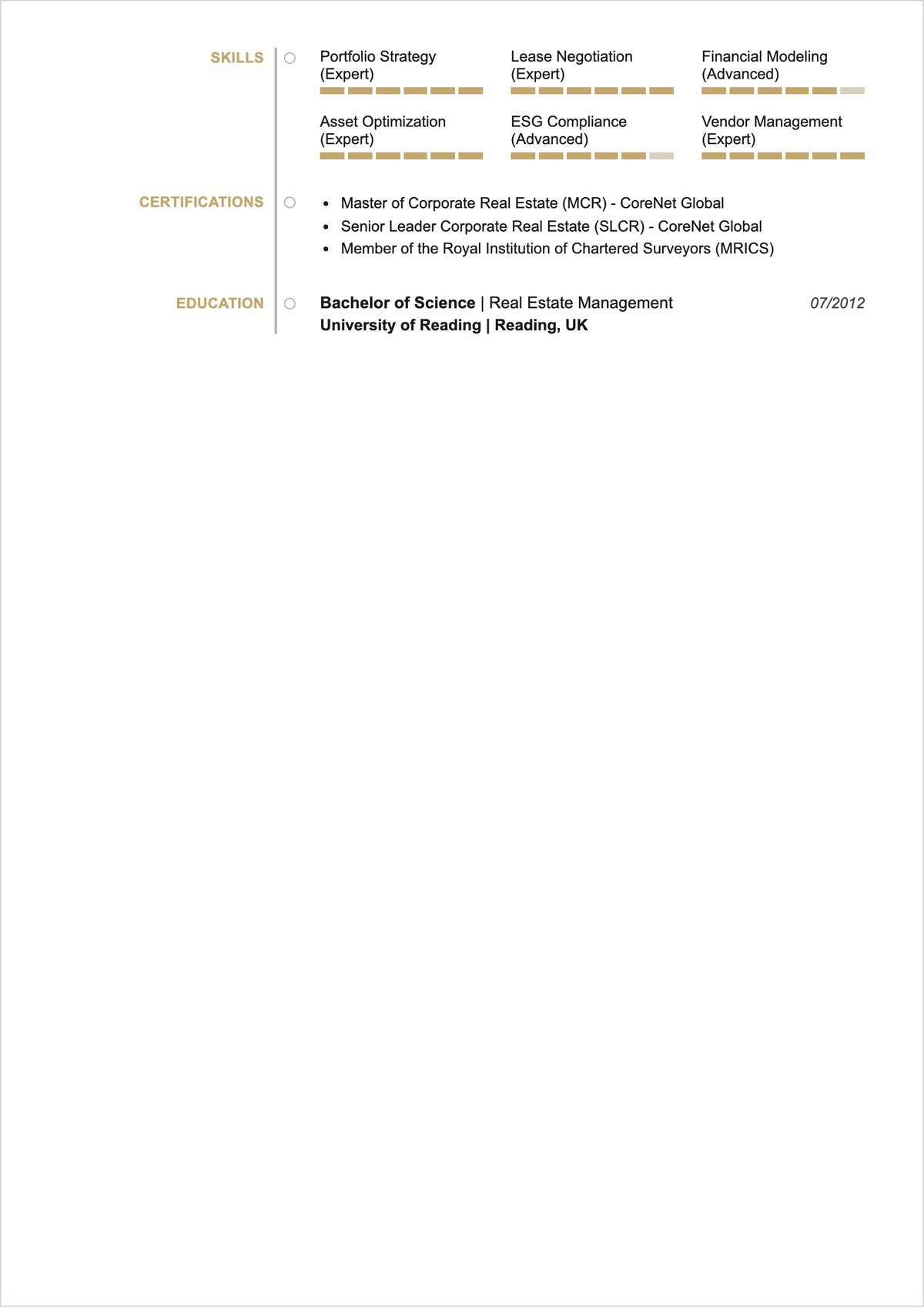 Free Blank Corporate Real Estate Manager ATS Resume Template