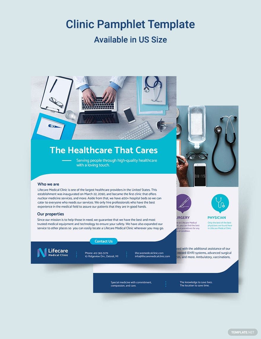 Clinic Pamphlet Template in Word, Illustrator, PSD, Apple Pages, Publisher, InDesign