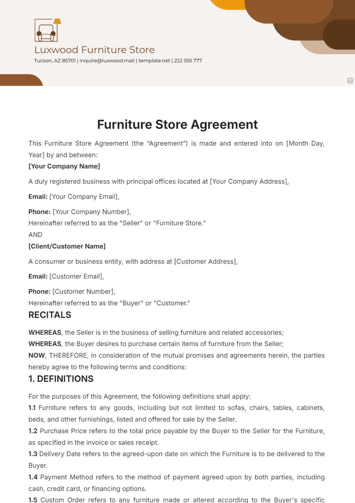 Furniture Store Agreement Template