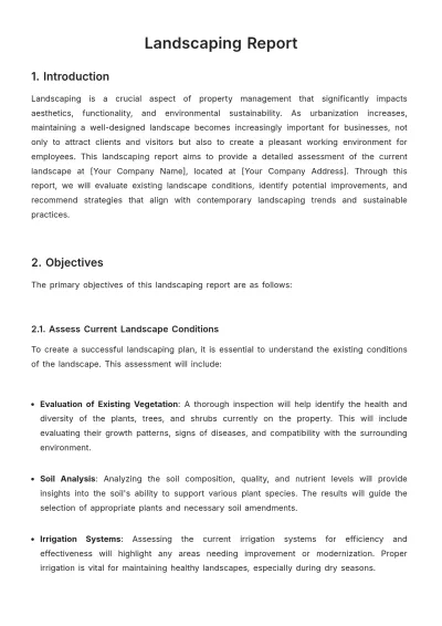 Free Landscaping Report Template to Edit Online
