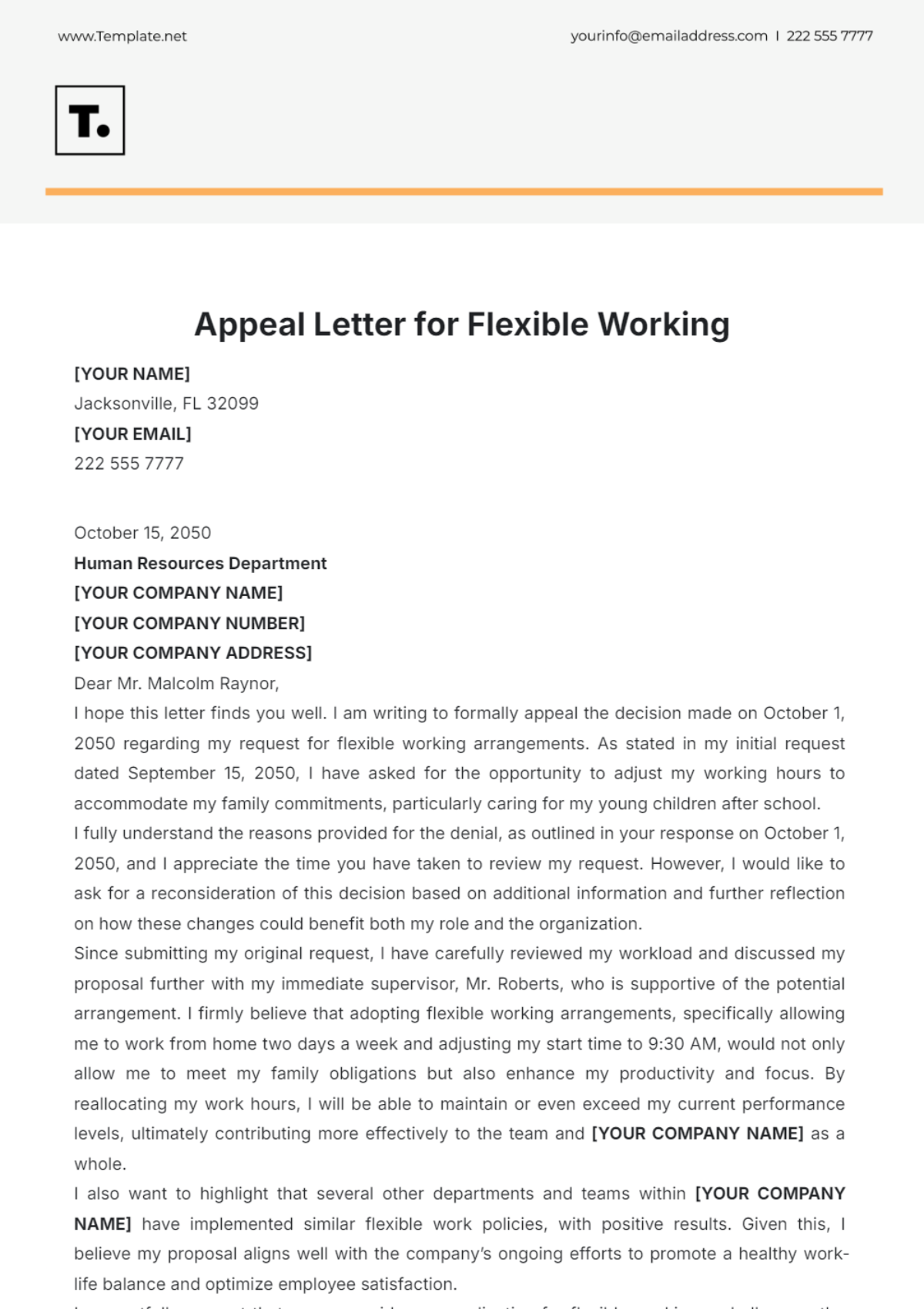 Free Appeal Letter for Flexible Working Template