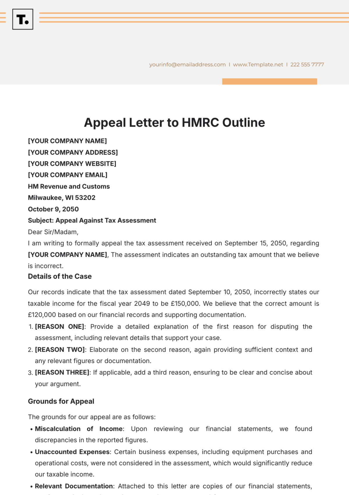 Free Appeal Letter to HMRC Outline Template