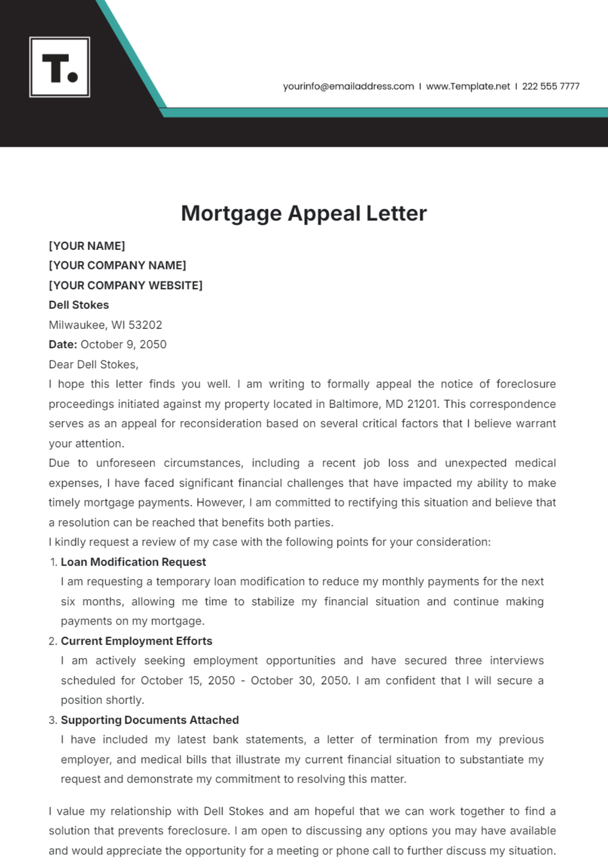 Free Mortgage Appeal Letter Template