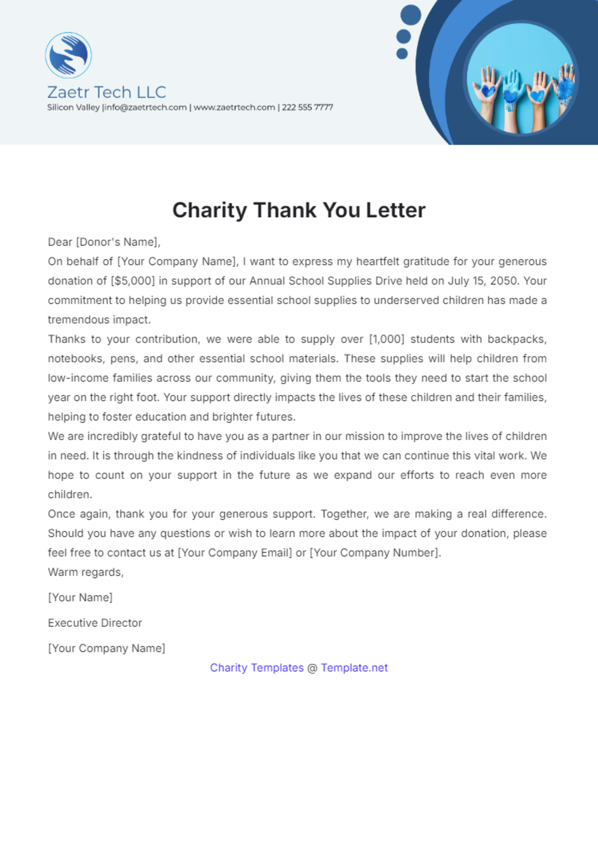 Free Charity Thank You Letter Template