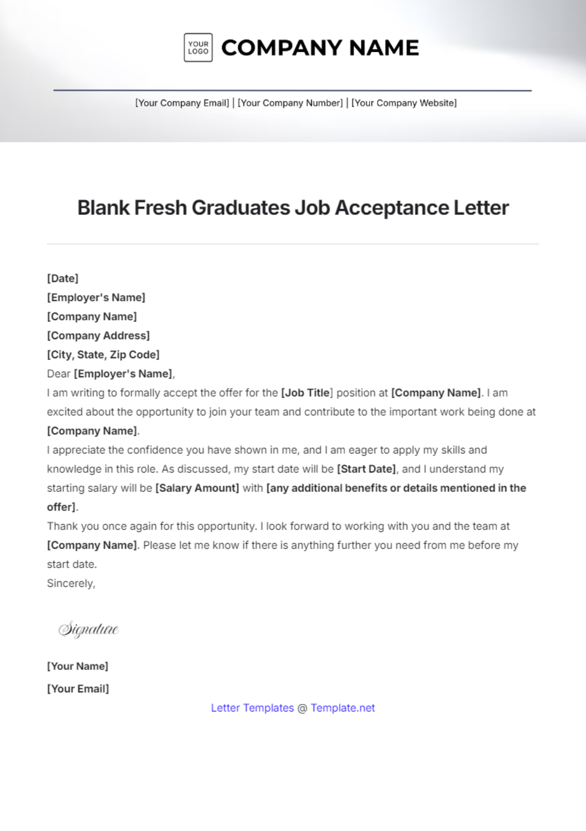 Blank Fresh Graduates Job Acceptance Letter  Template - Edit Online & Download