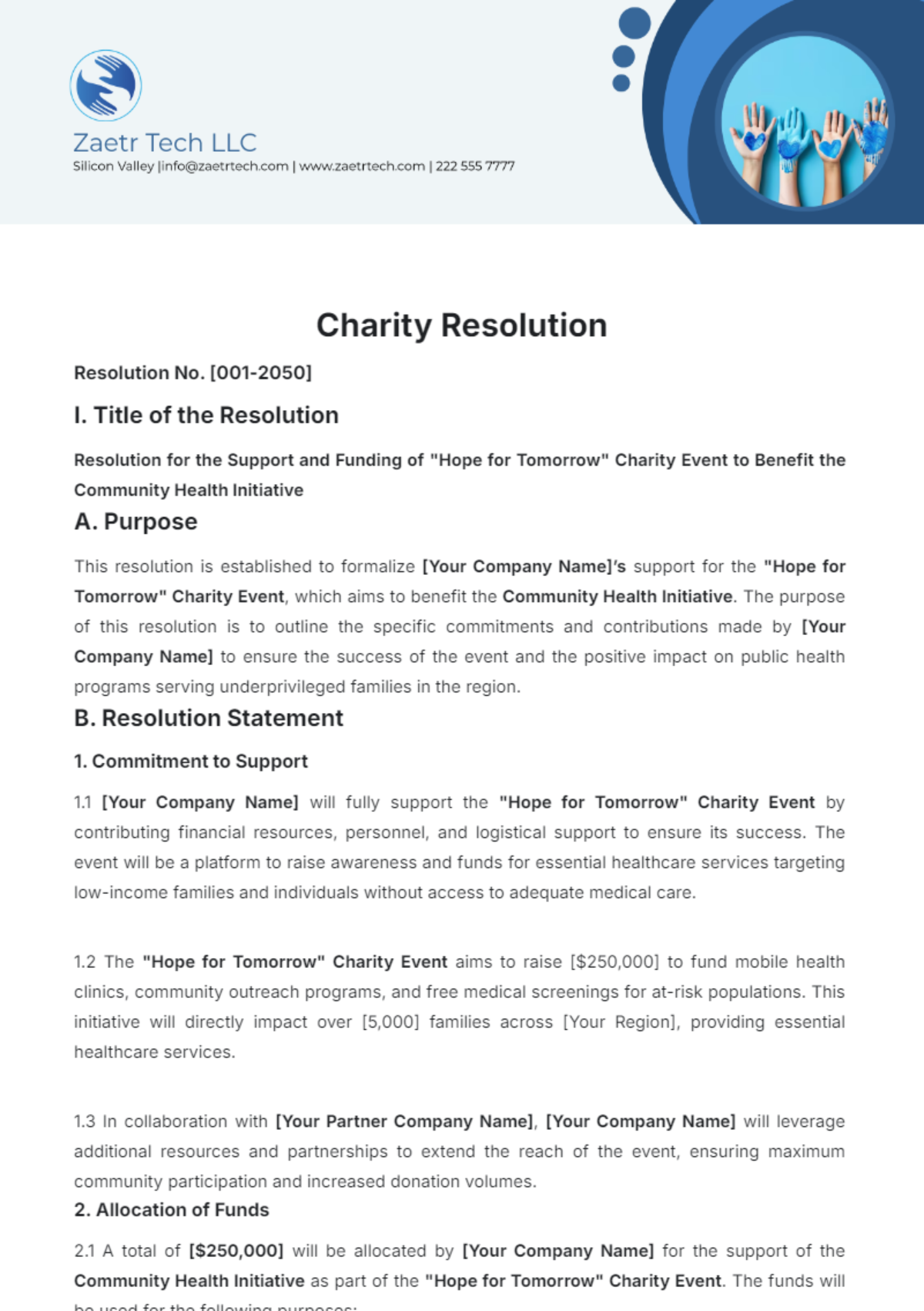 Free Charity Resolution Template