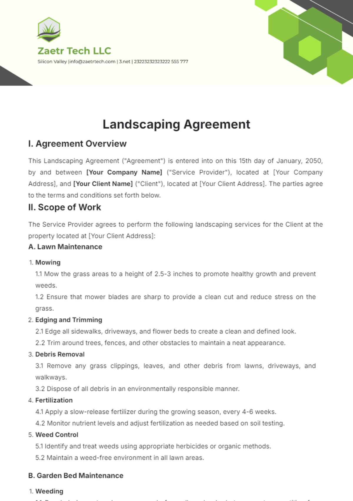 Landscaping Agreement Template - Edit Online & Download