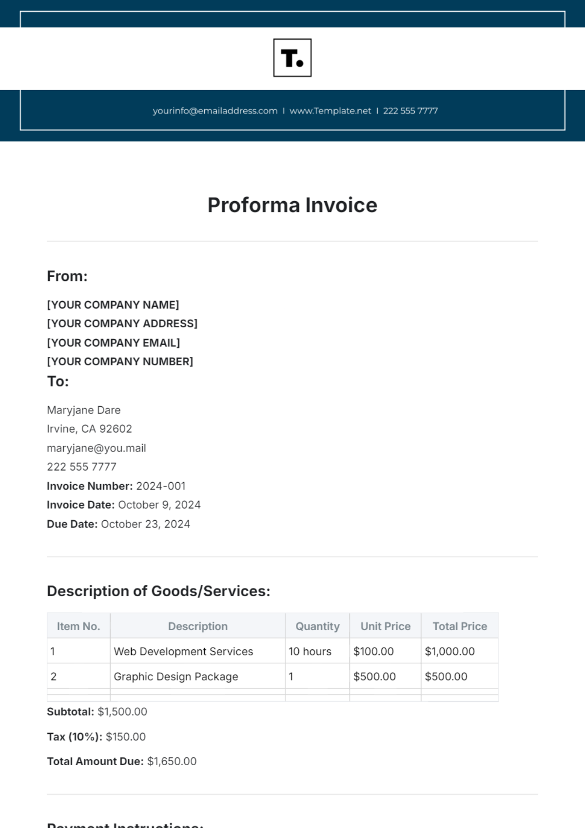 Proforma Invoice Template - Edit Online & Download