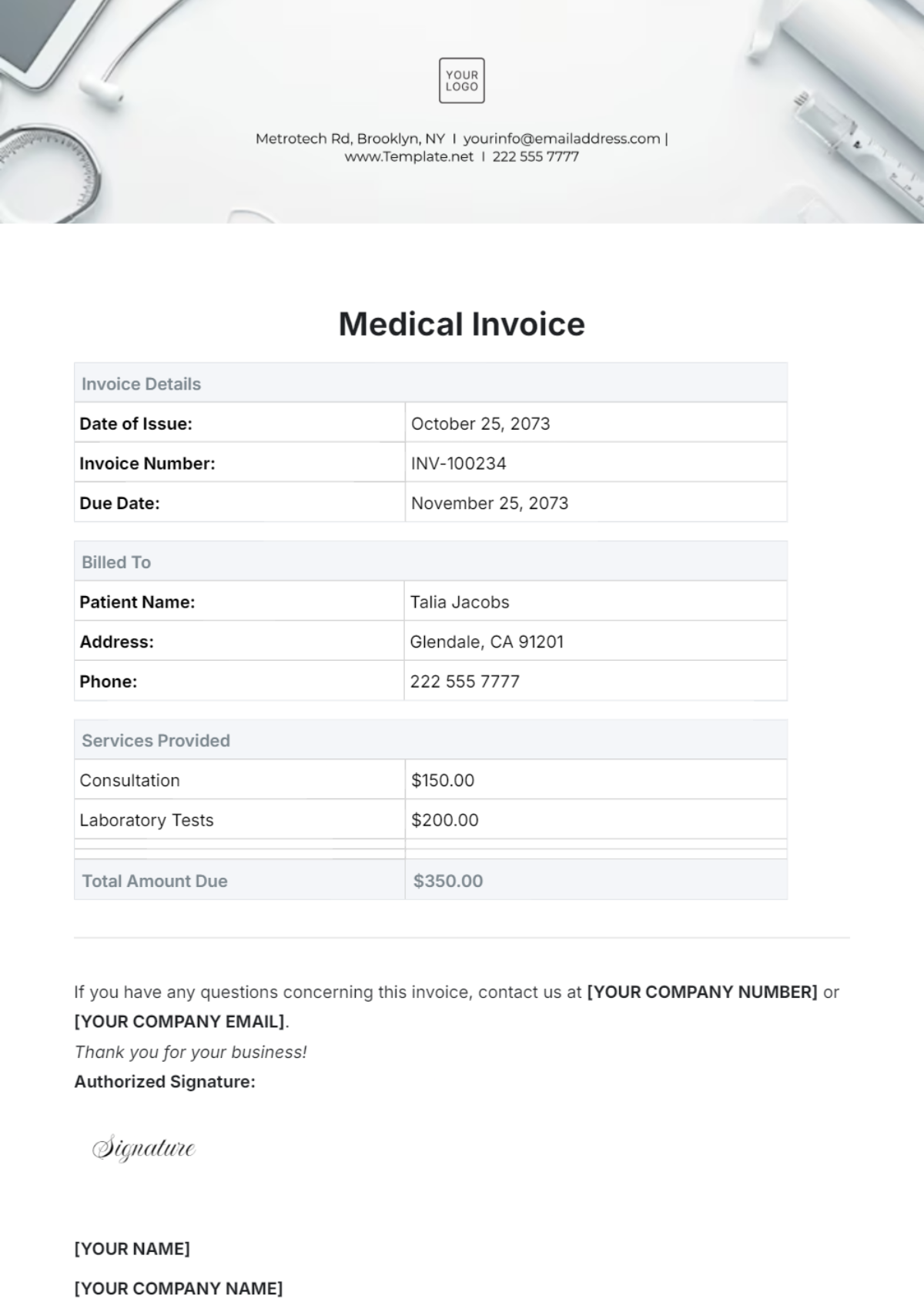 Medical Invoice Template - Edit Online & Download