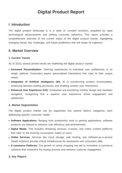 Free Digital Product Report Template to Edit Online