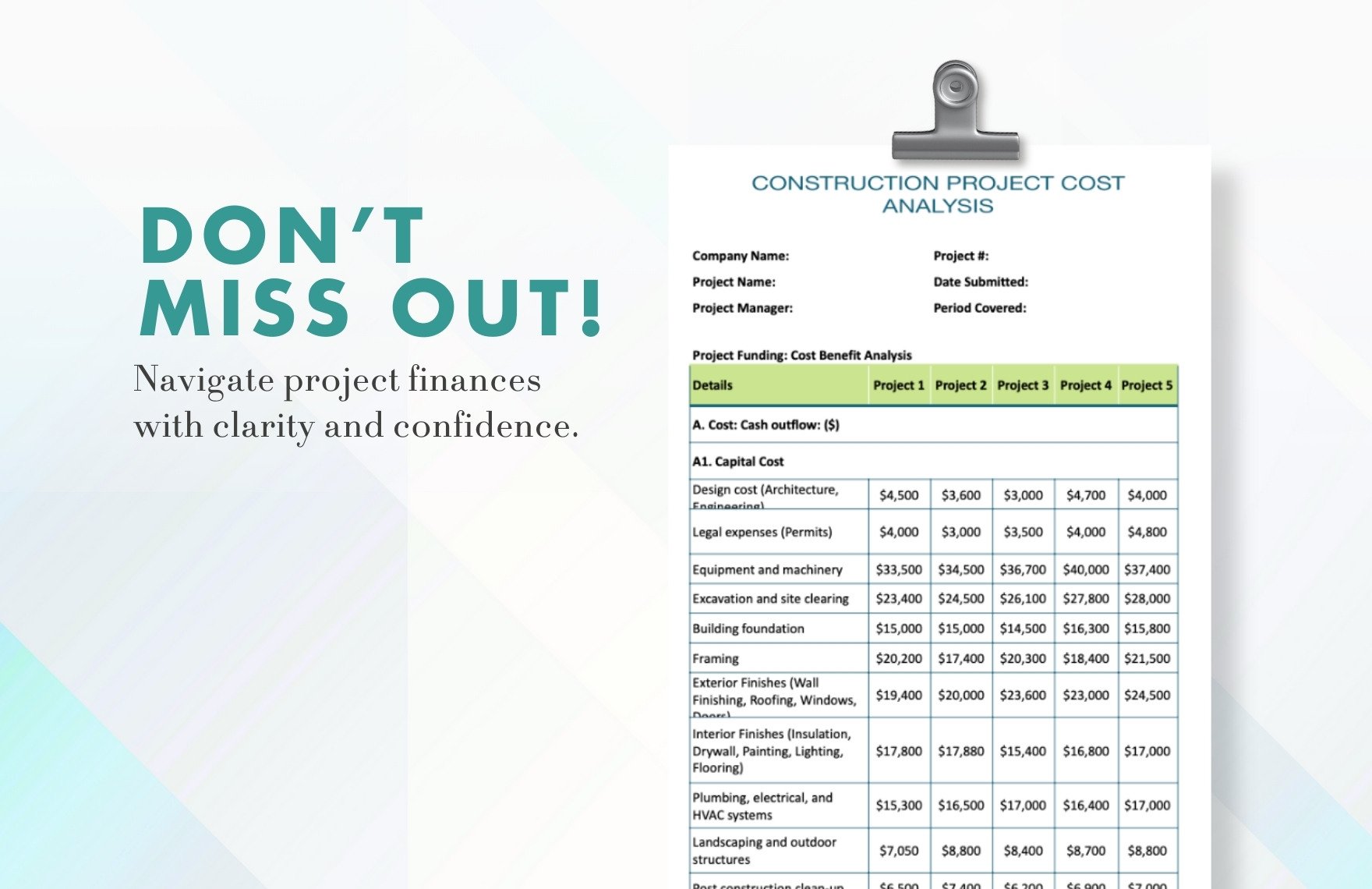 Construction Project Cost Analysis Template