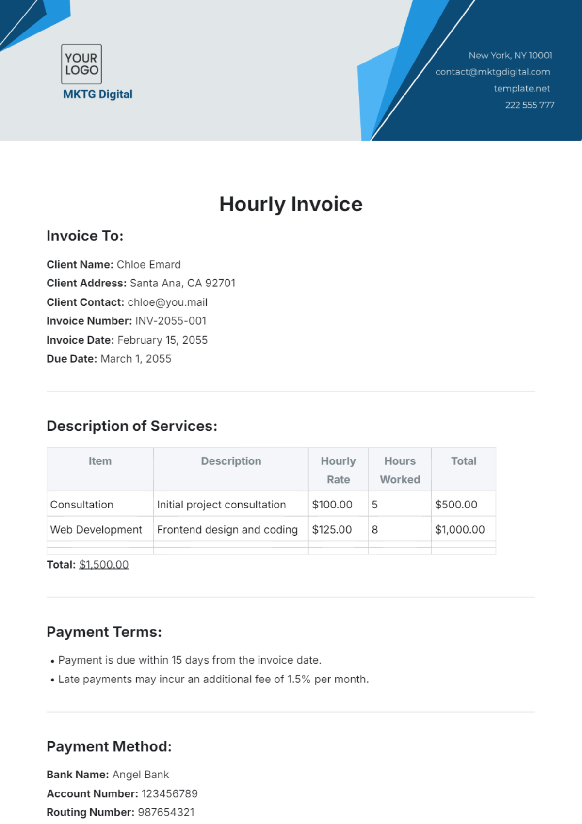 Hourly Invoice Template - Edit Online & Download