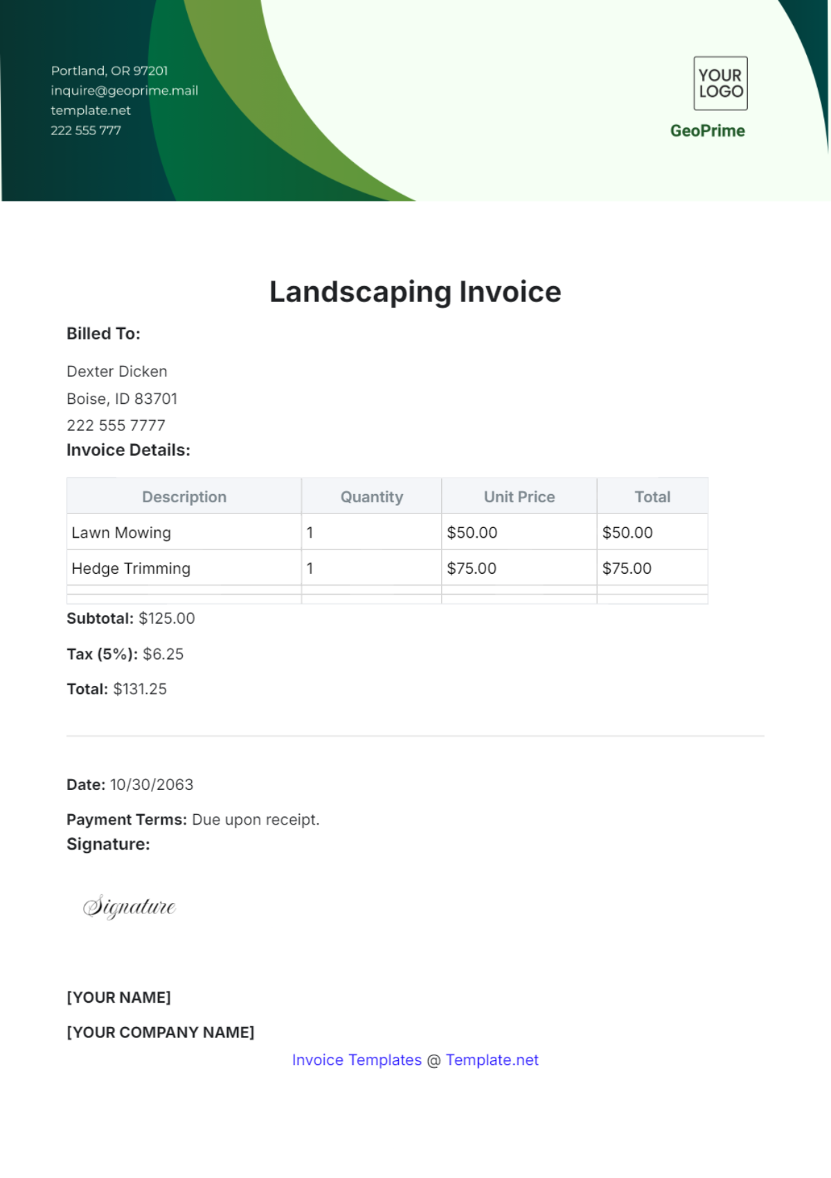 Landscaping Invoice Template - Edit Online & Download