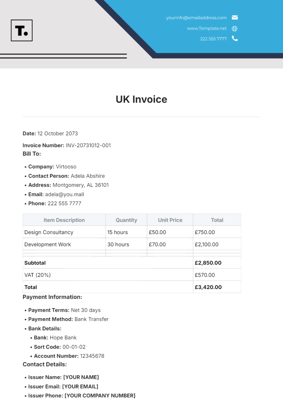 UK Invoice Template - Edit Online & Download