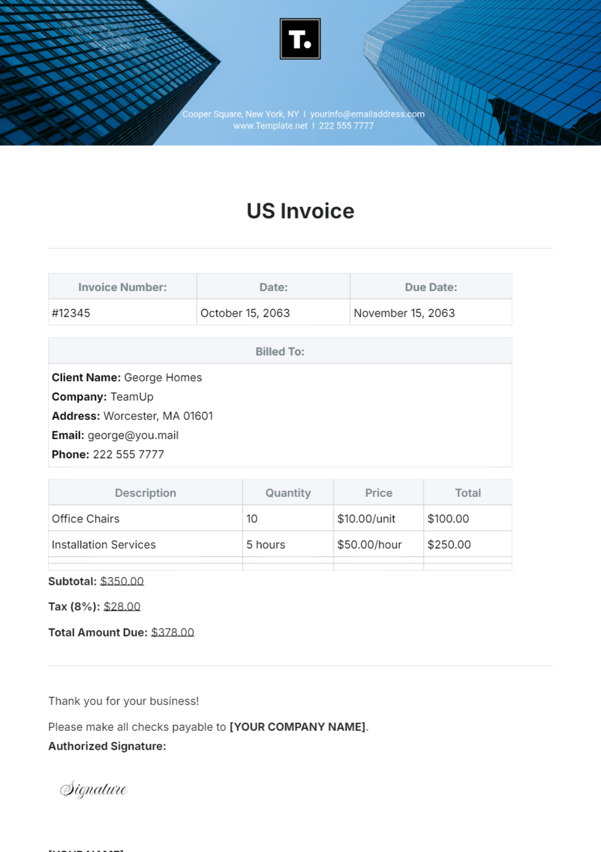 US Invoice Template - Edit Online & Download