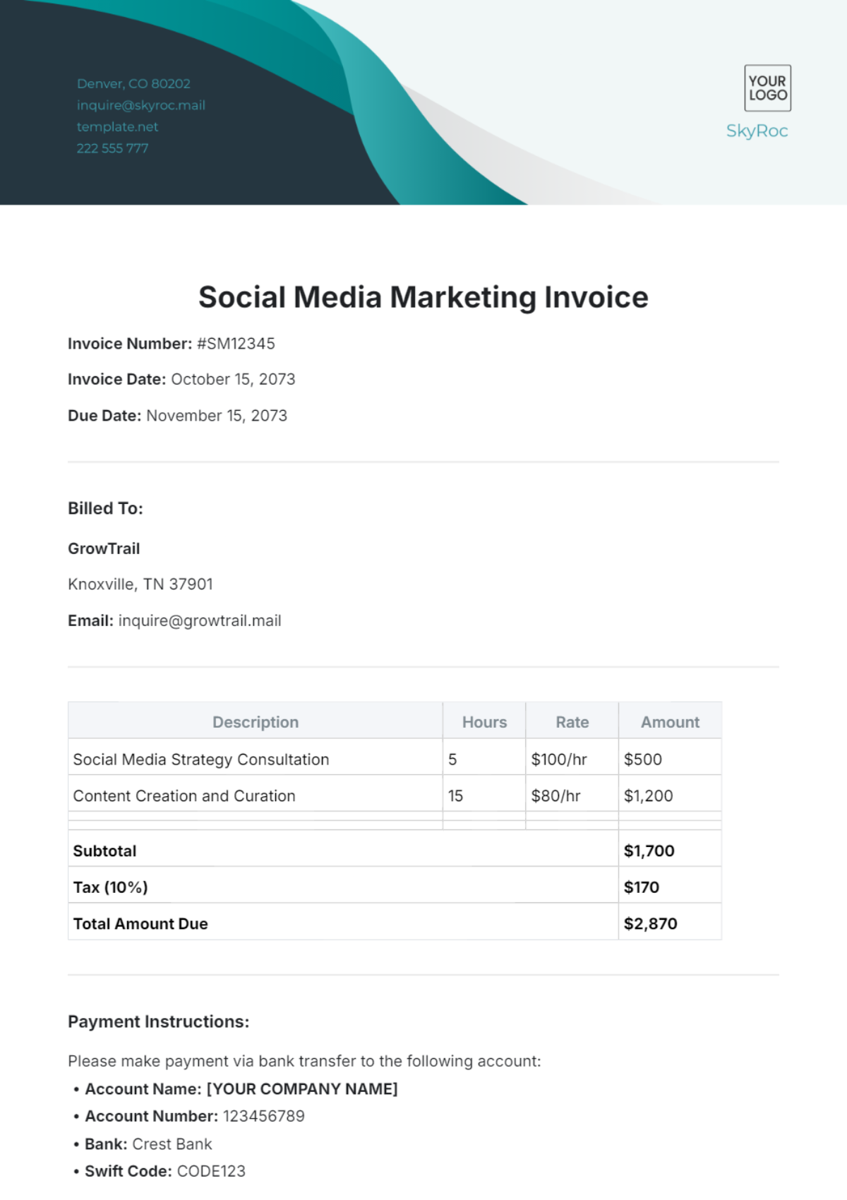 Social Media Marketing Invoice Template - Edit Online & Download