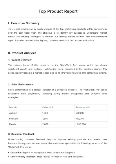 Free Top Product Report Template to Edit Online