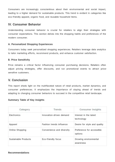 Free Printable Retail Product Report Template to Edit Online