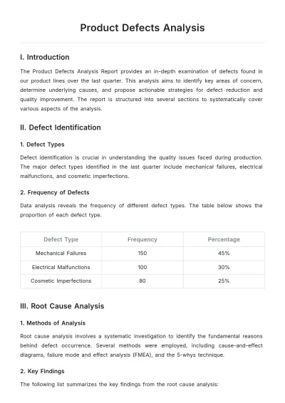Free Product Defects Analysis Template to Edit Online