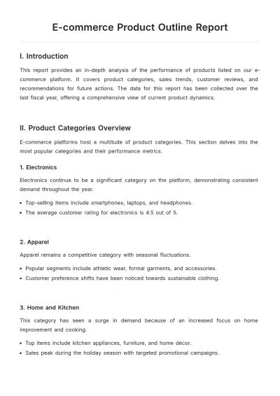 Free E-commerce Product Outline Report Template to Edit Online