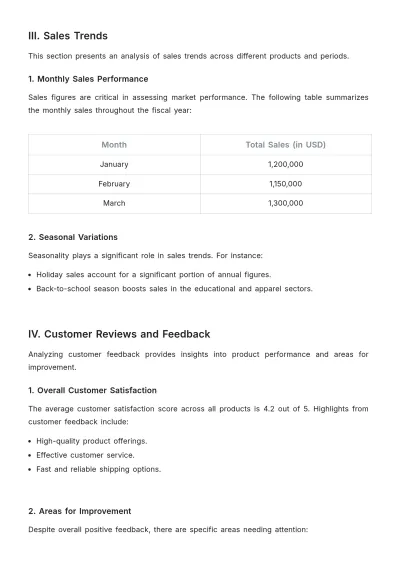 Free E-commerce Product Outline Report Template to Edit Online