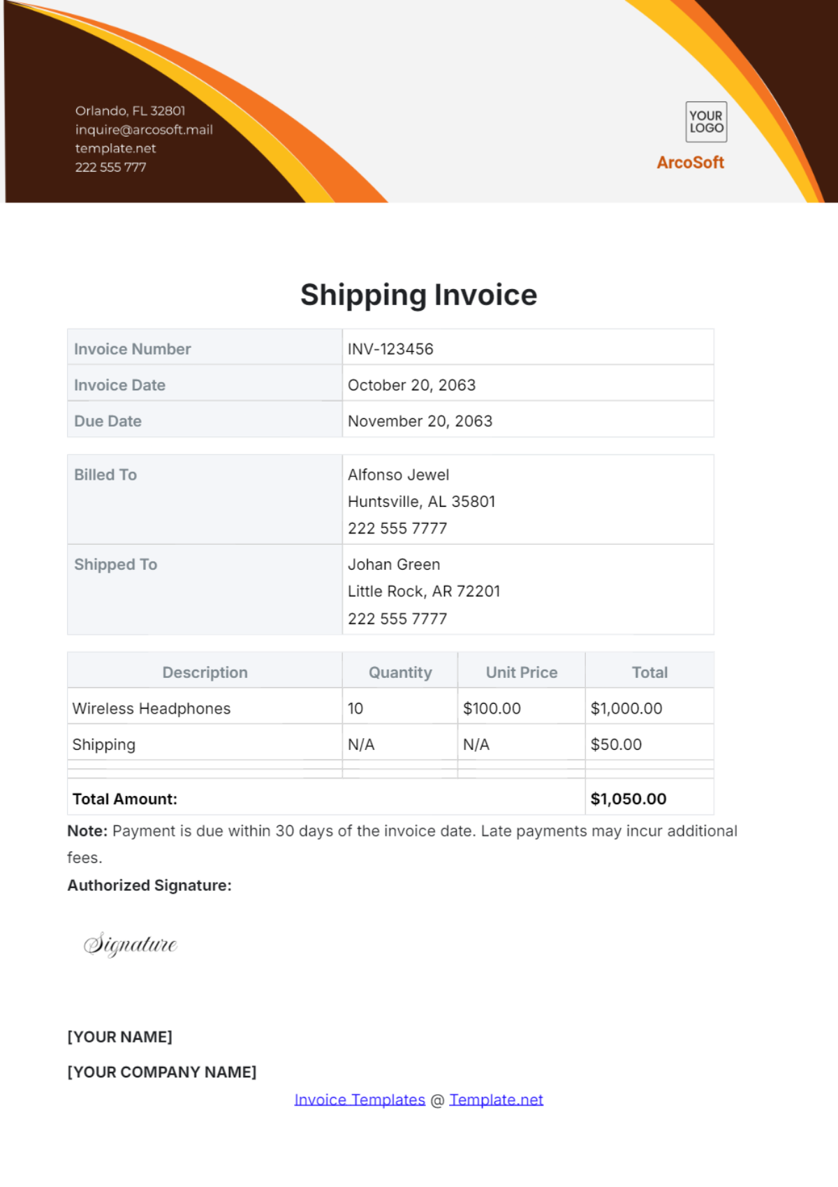 Shipping Invoice Template - Edit Online & Download