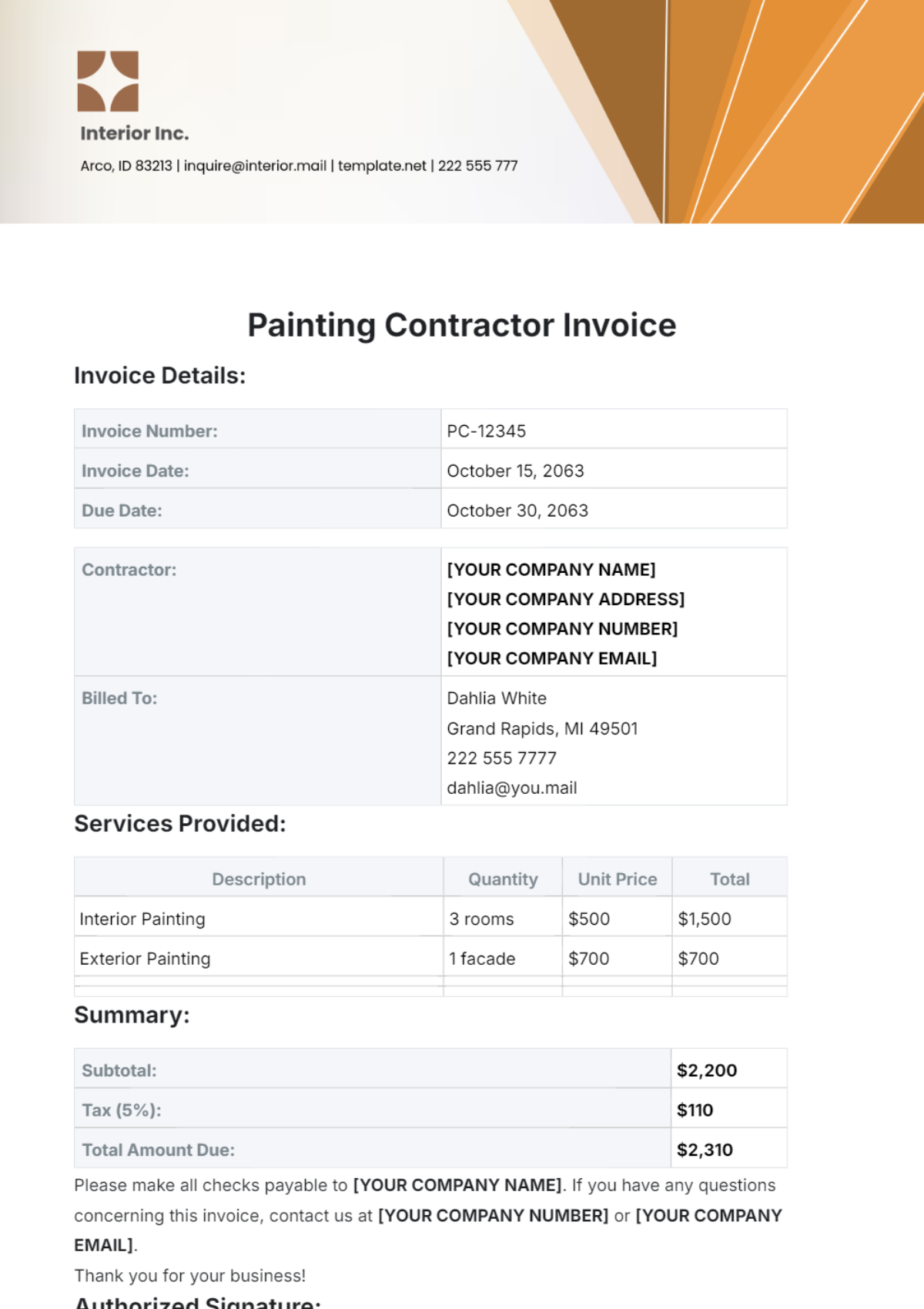 Painting Contractor Invoice Template - Edit Online & Download