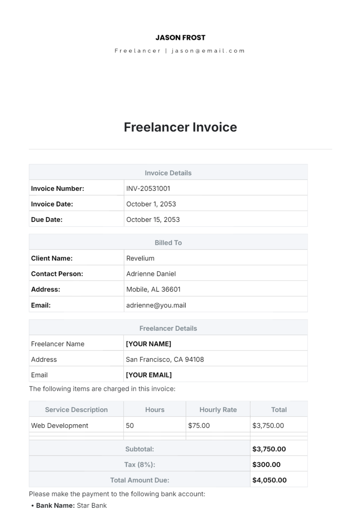 Freelancer Invoice Template - Edit Online & Download