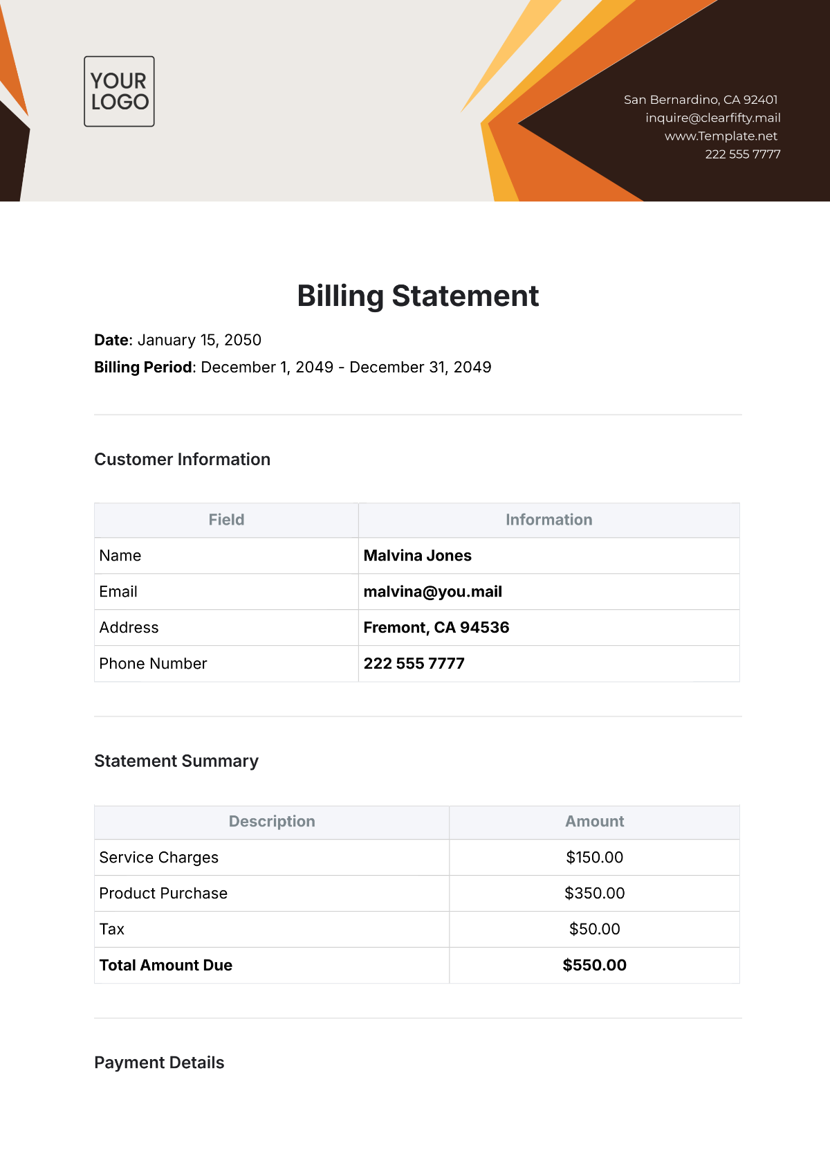 Billing Statement Template - Edit Online & Download