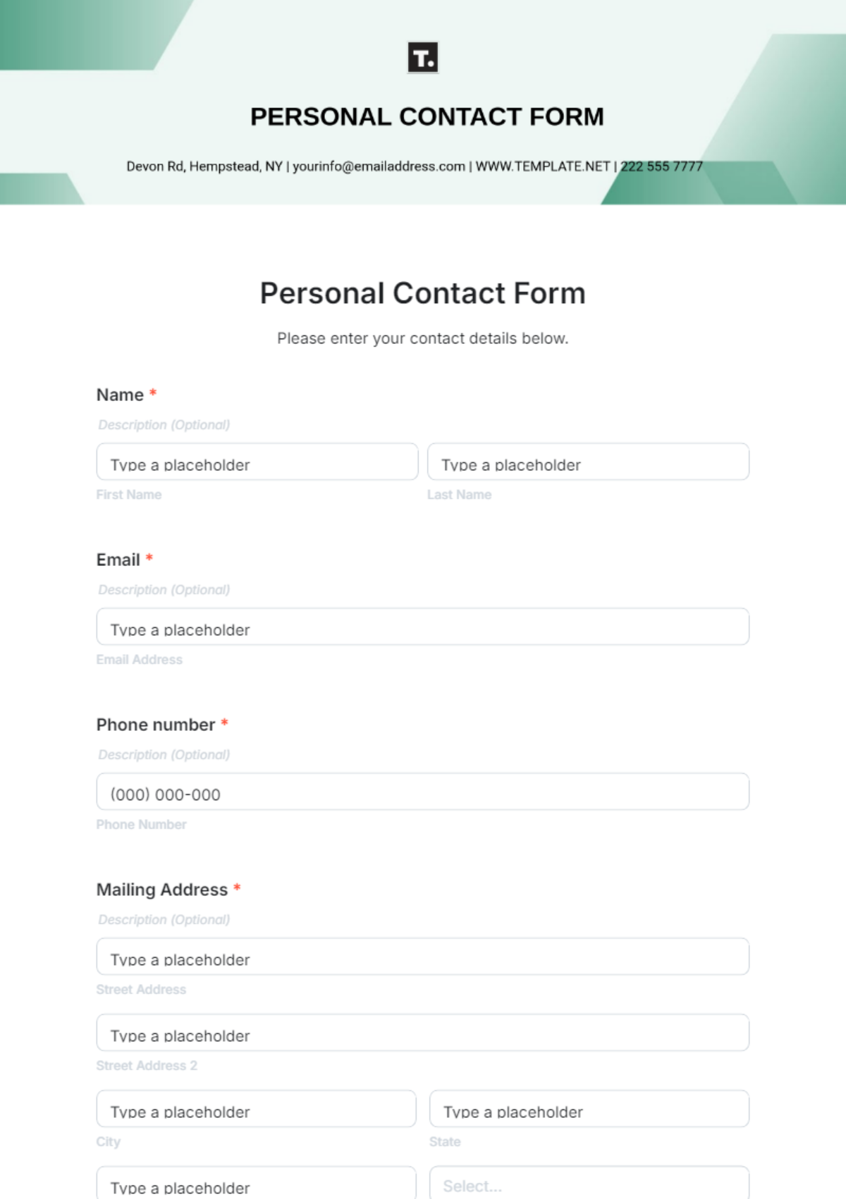 Personal Contact Form Template - Edit Online & Download