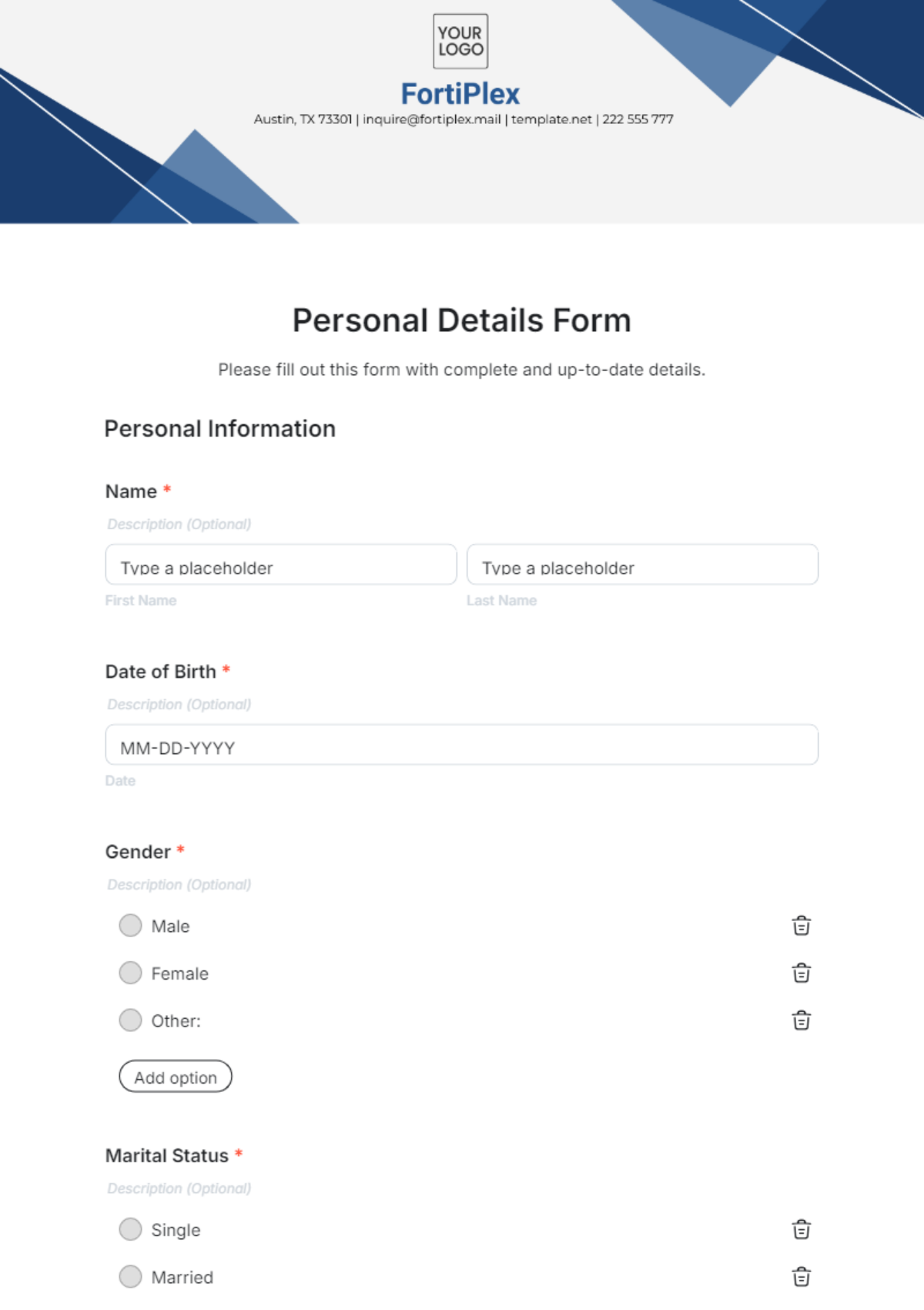 Personal Details Form Template - Edit Online & Download