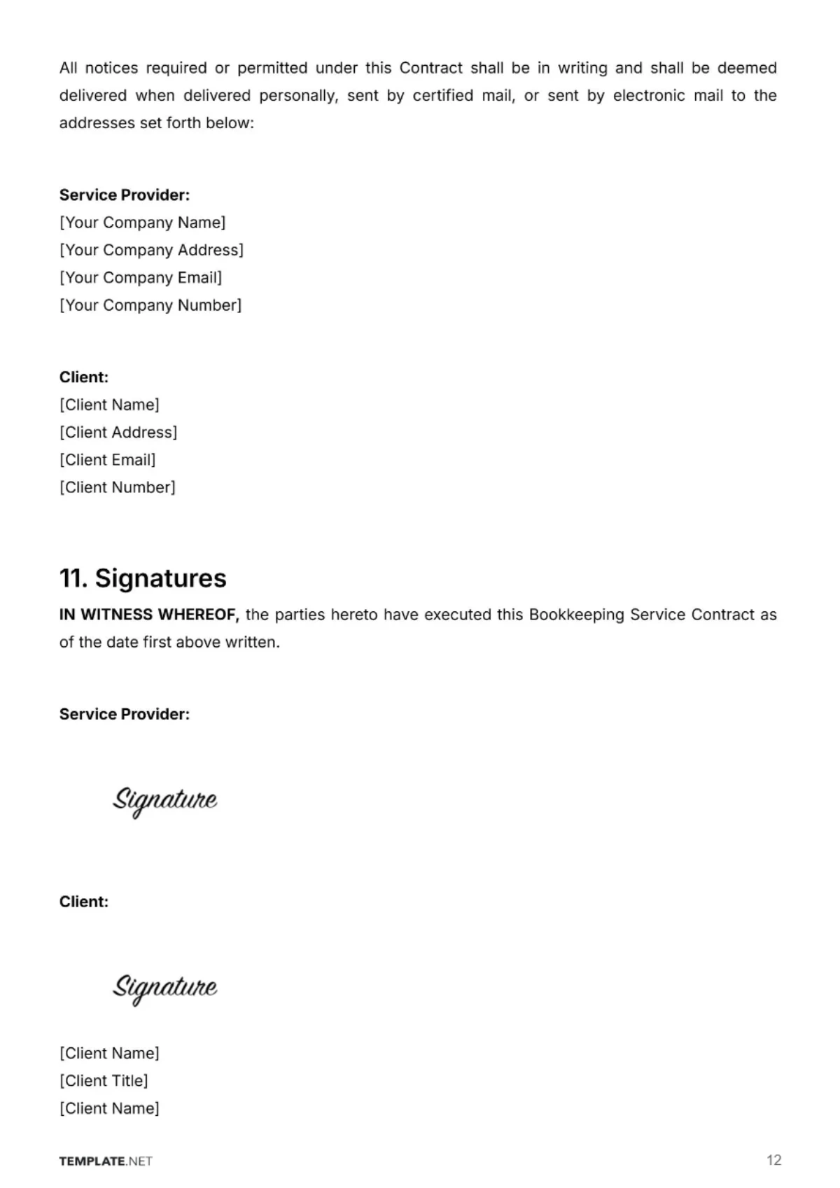 Free Bookkeeping Service Contract Template to Edit Online