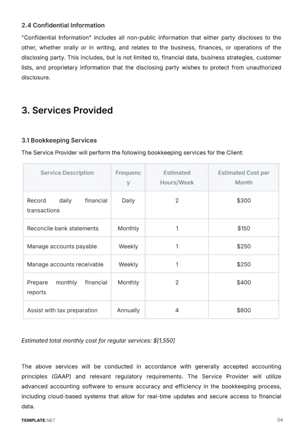 Free Bookkeeping Service Contract Template to Edit Online