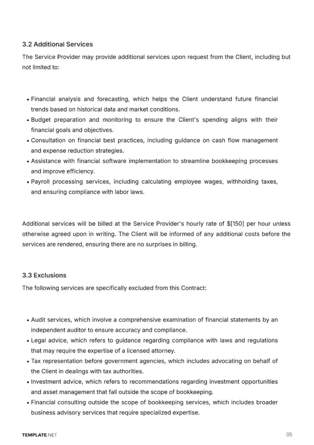 Free Bookkeeping Service Contract Template to Edit Online