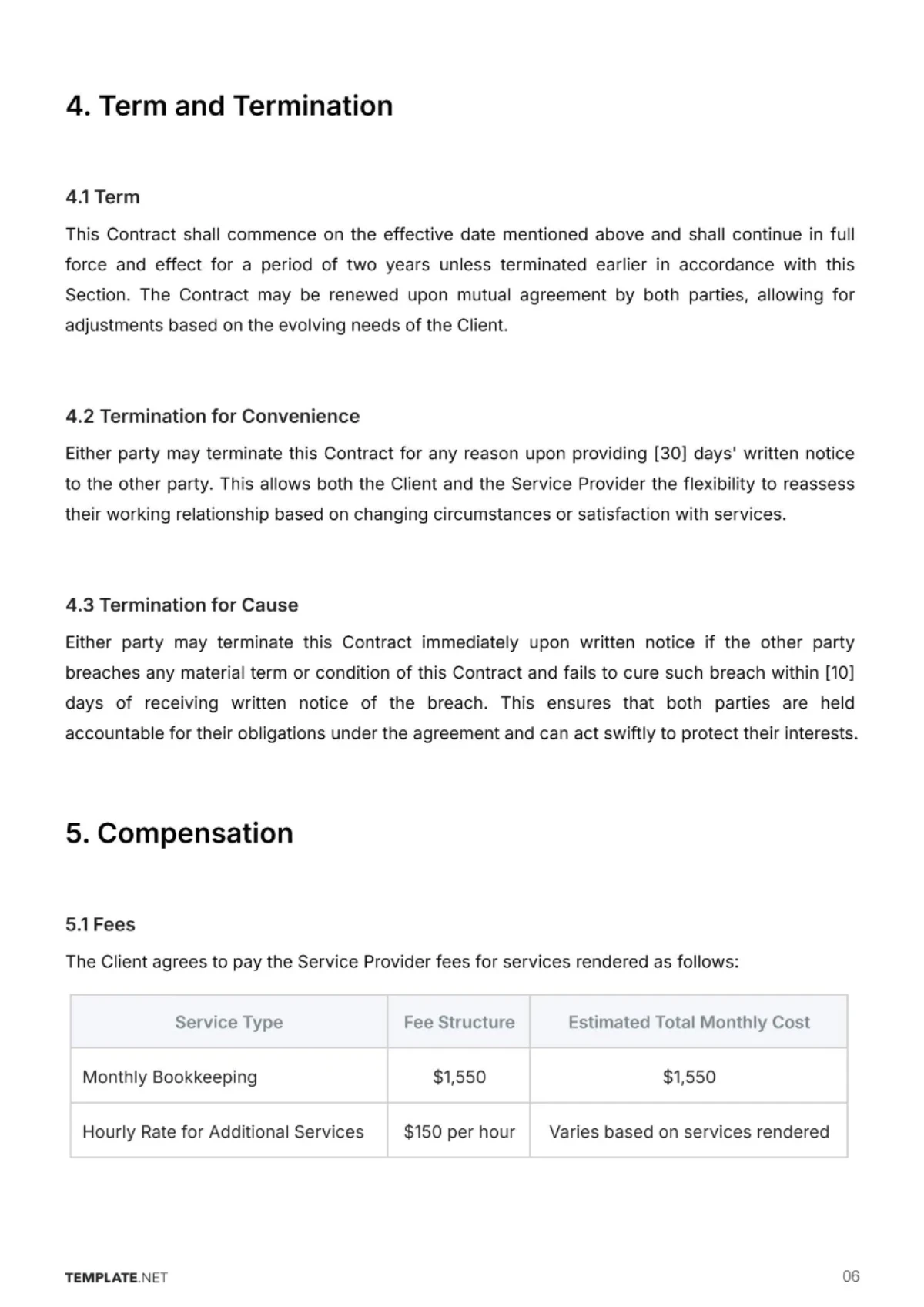 Free Bookkeeping Service Contract Template to Edit Online
