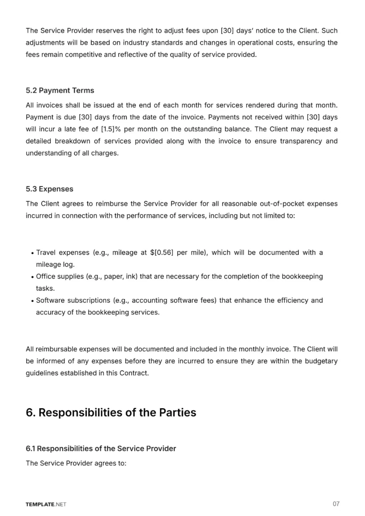 Free Bookkeeping Service Contract Template to Edit Online