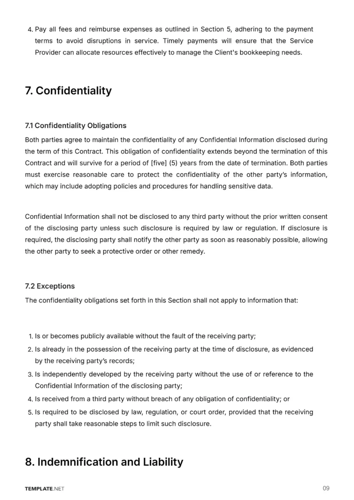 Free Bookkeeping Service Contract Template to Edit Online