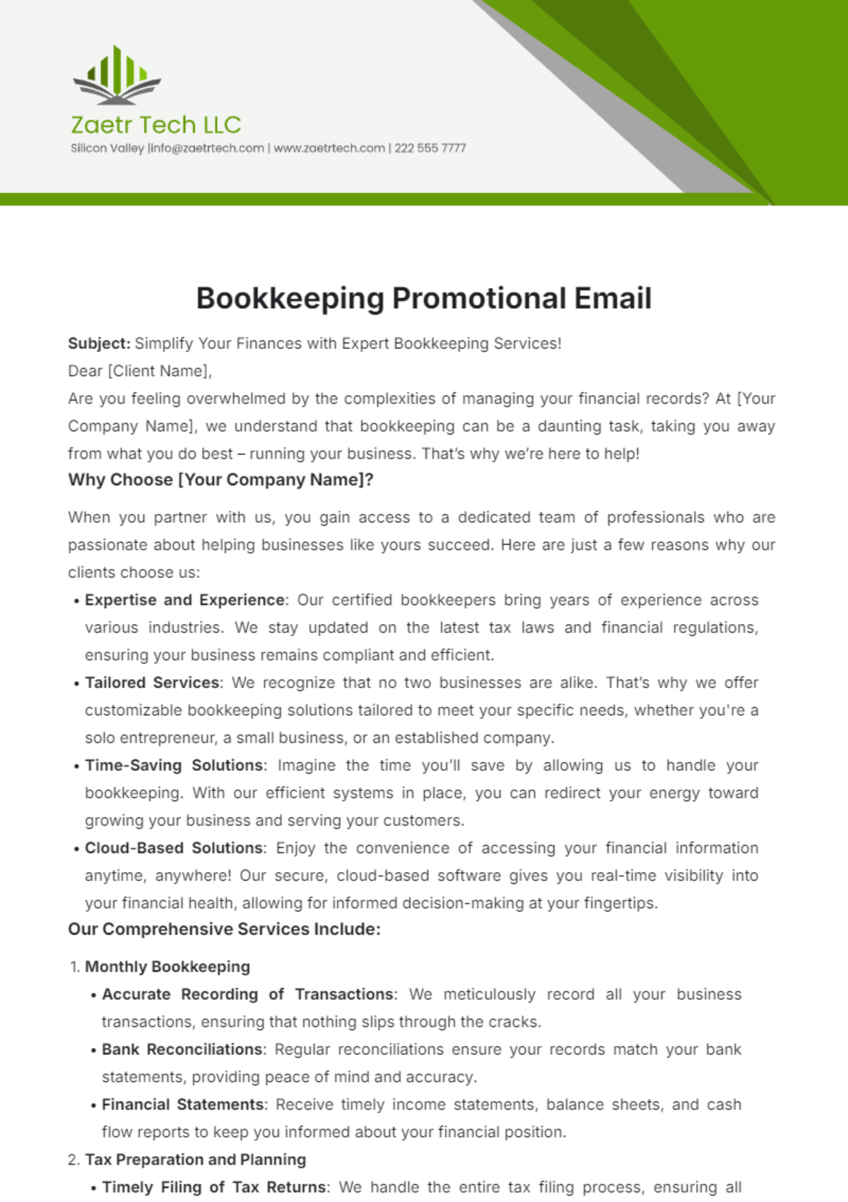 Bookkeeping Promotional Email Template - Edit Online & Download