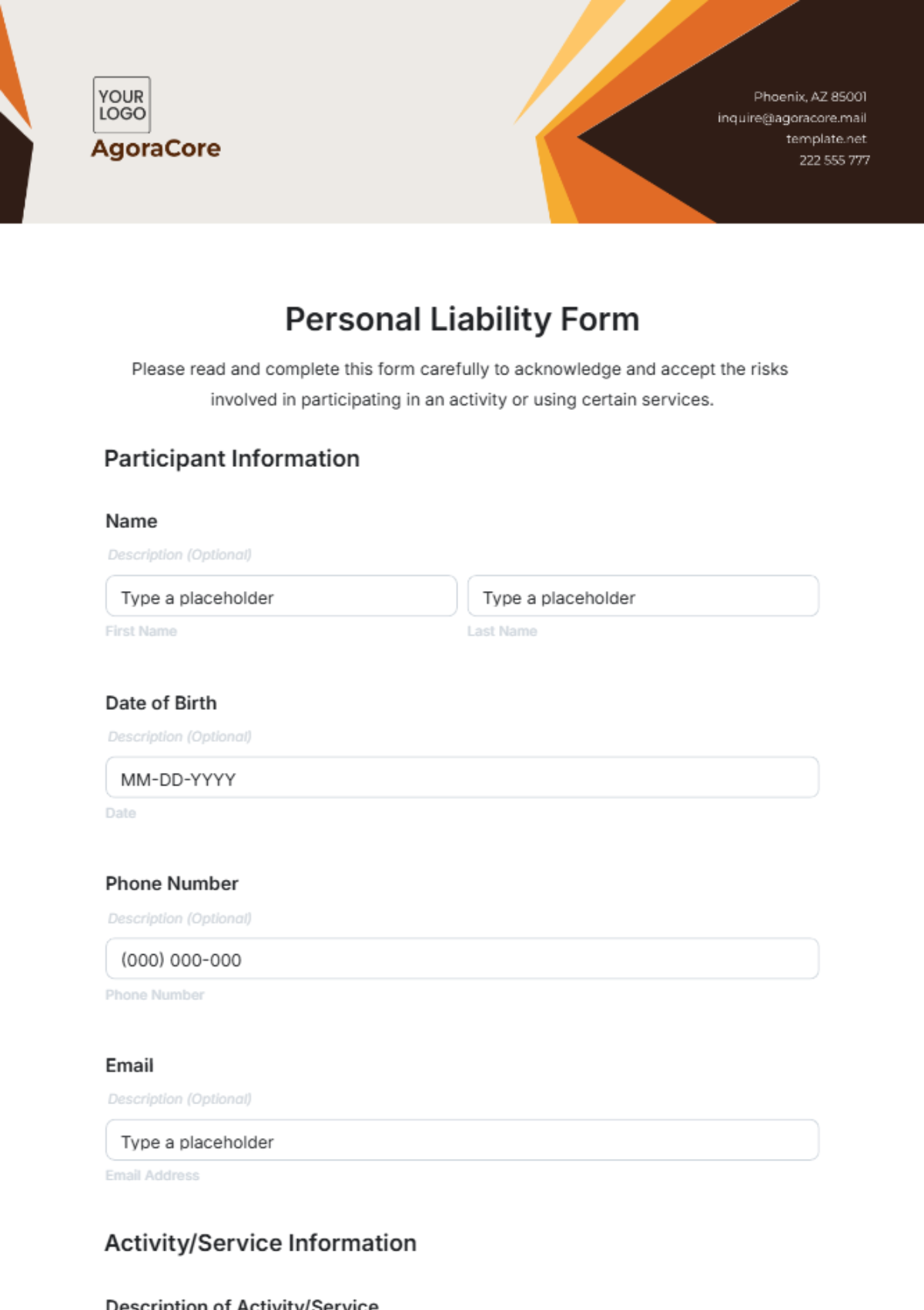 Personal Liability Form Template - Edit Online & Download