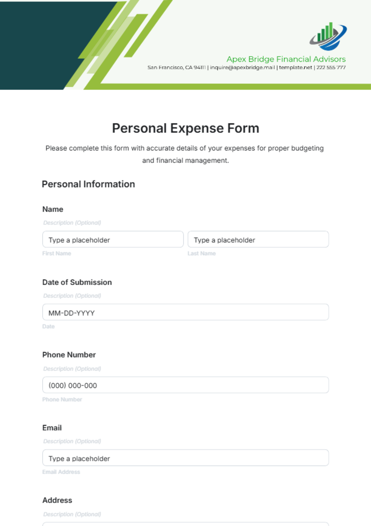 Personal Expense Form Template - Edit Online & Download