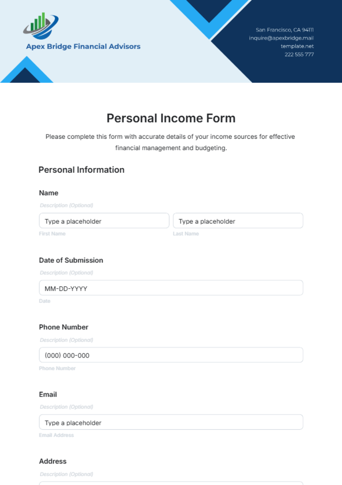 Personal Income Form Template - Edit Online & Download