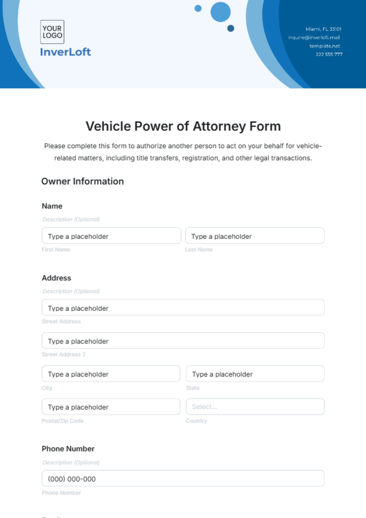 Vehicle Power of Attorney Form Template - Edit Online & Download