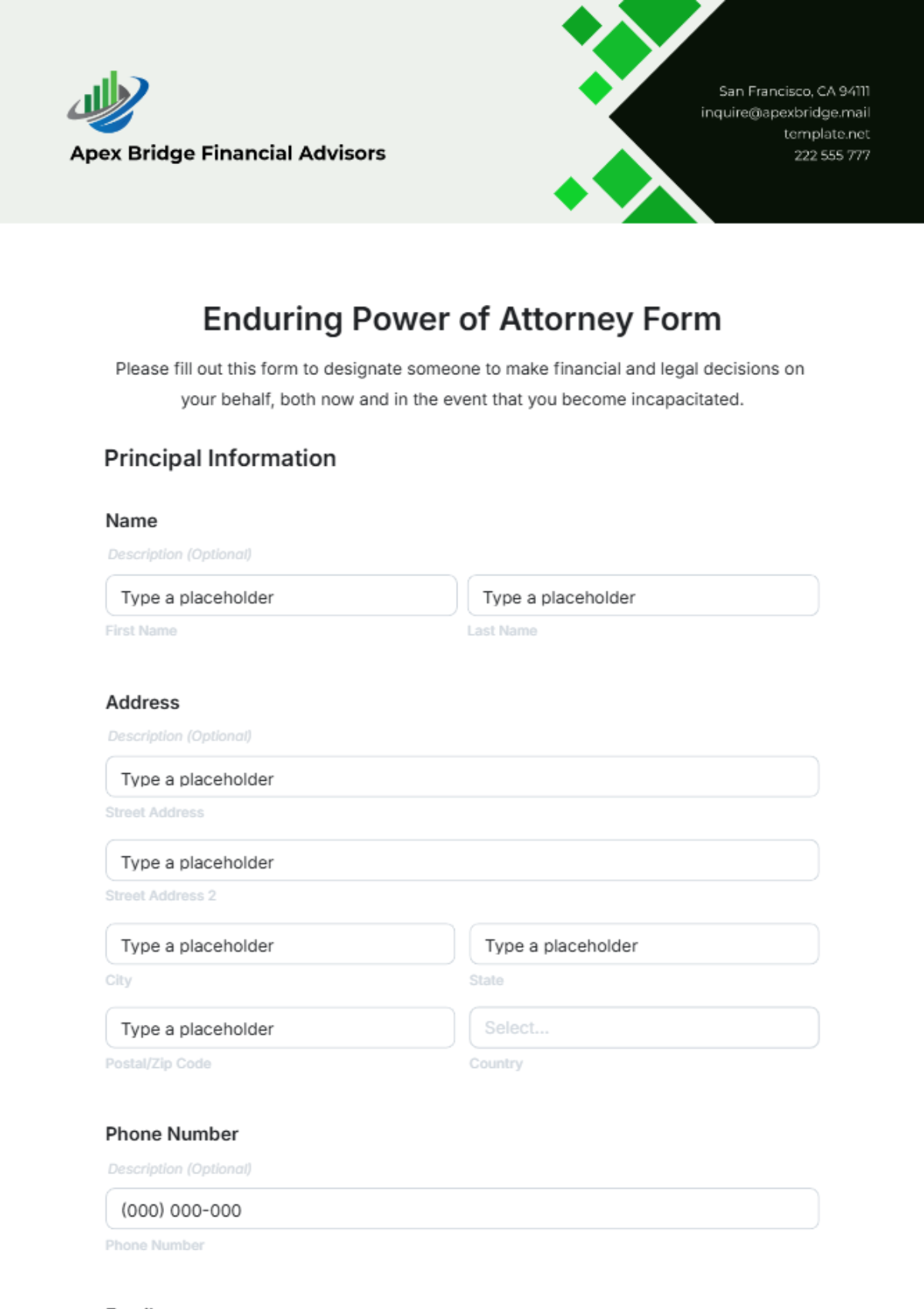 enduring power of attorney uk template