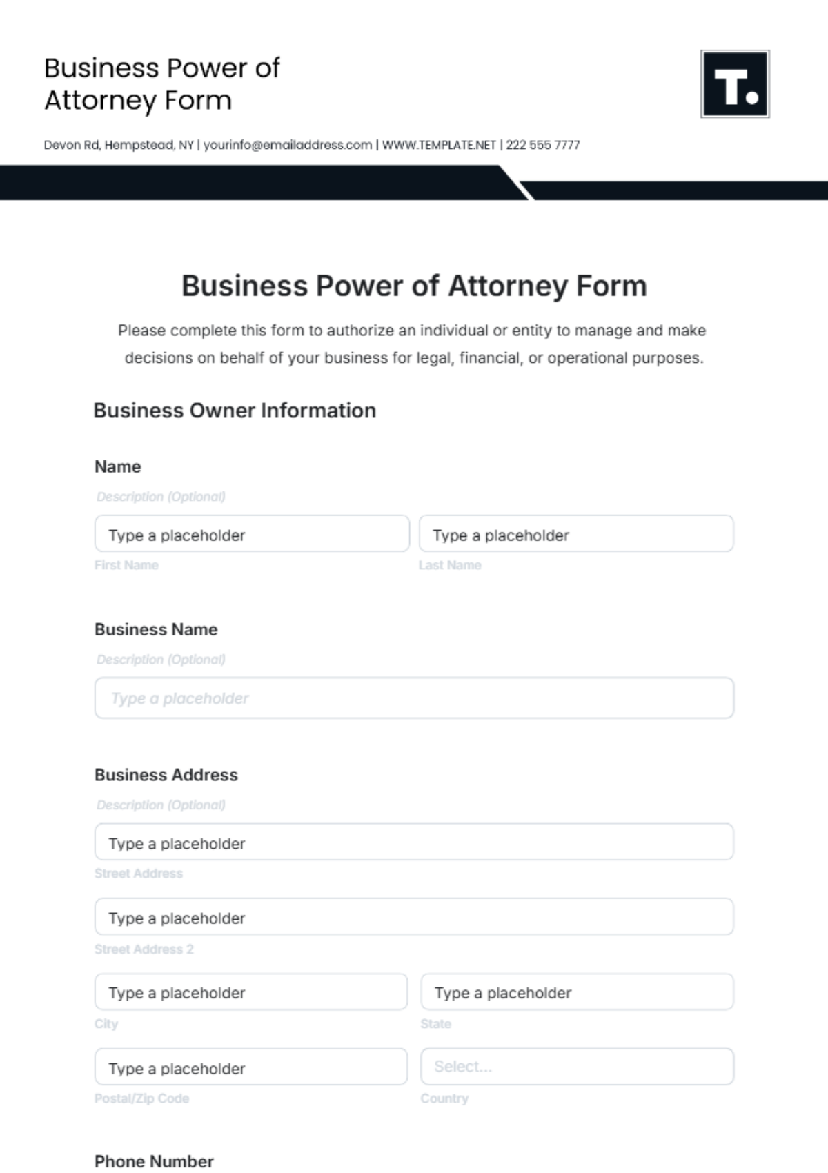 Business Power of Attorney Form Template - Edit Online & Download