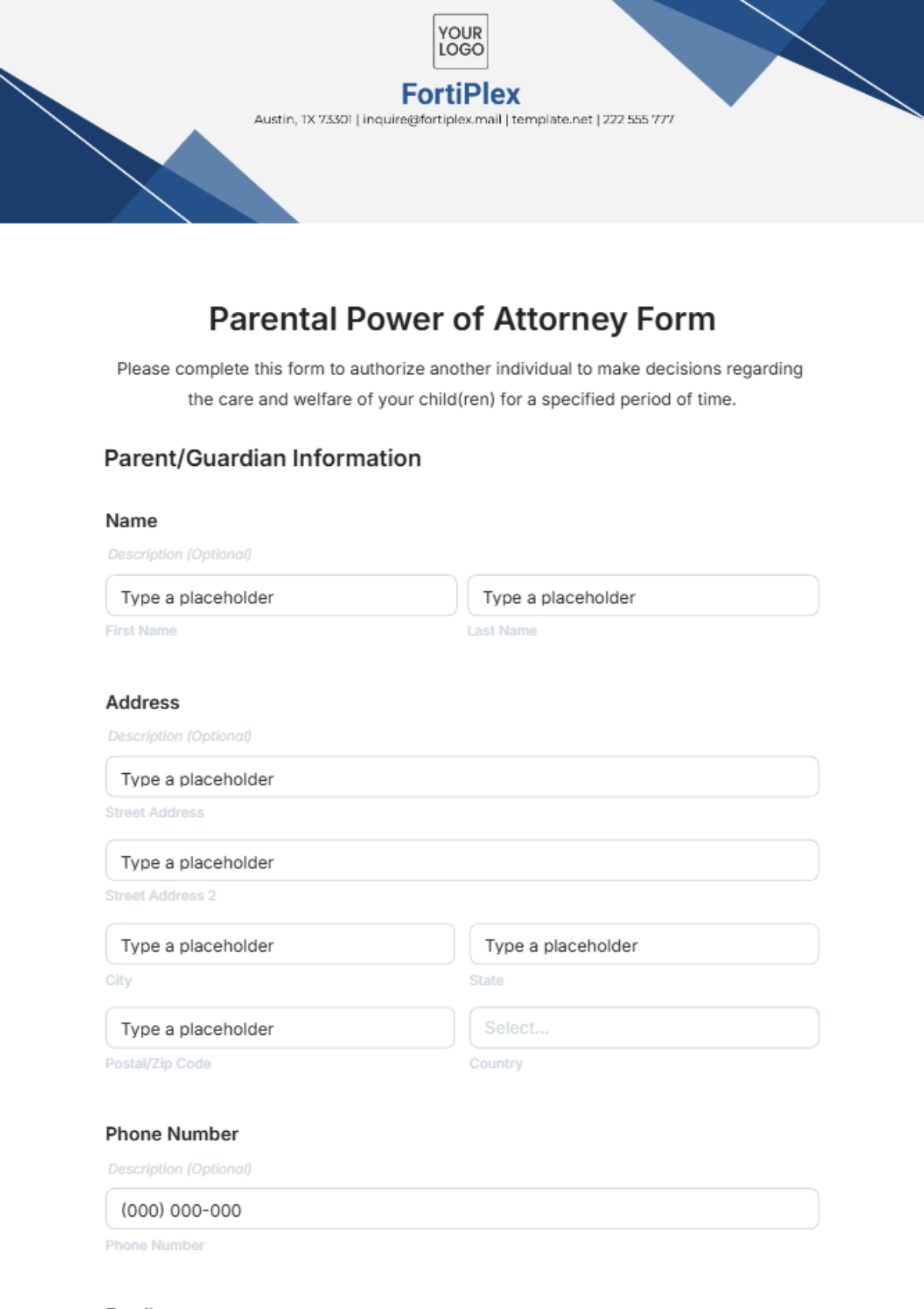 Parental Power of Attorney Form Template - Edit Online & Download