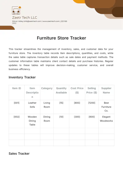 Free Furniture Store Tracker Template to Edit Online