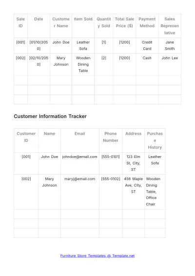 Free Furniture Store Tracker Template to Edit Online